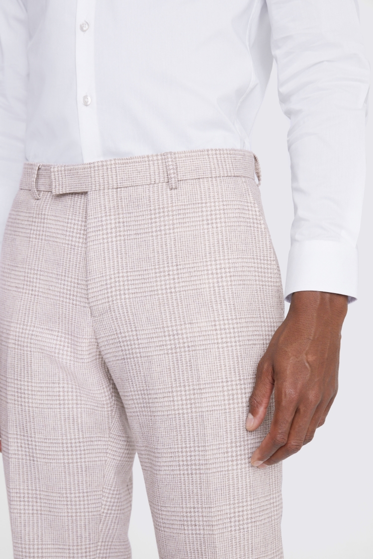 Slim Fit Off White Check Trousers