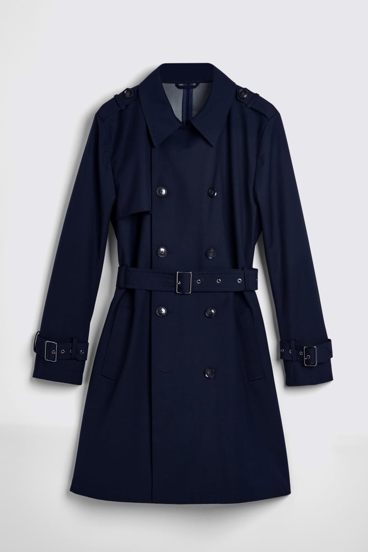 Navy blue trench store coat with hood