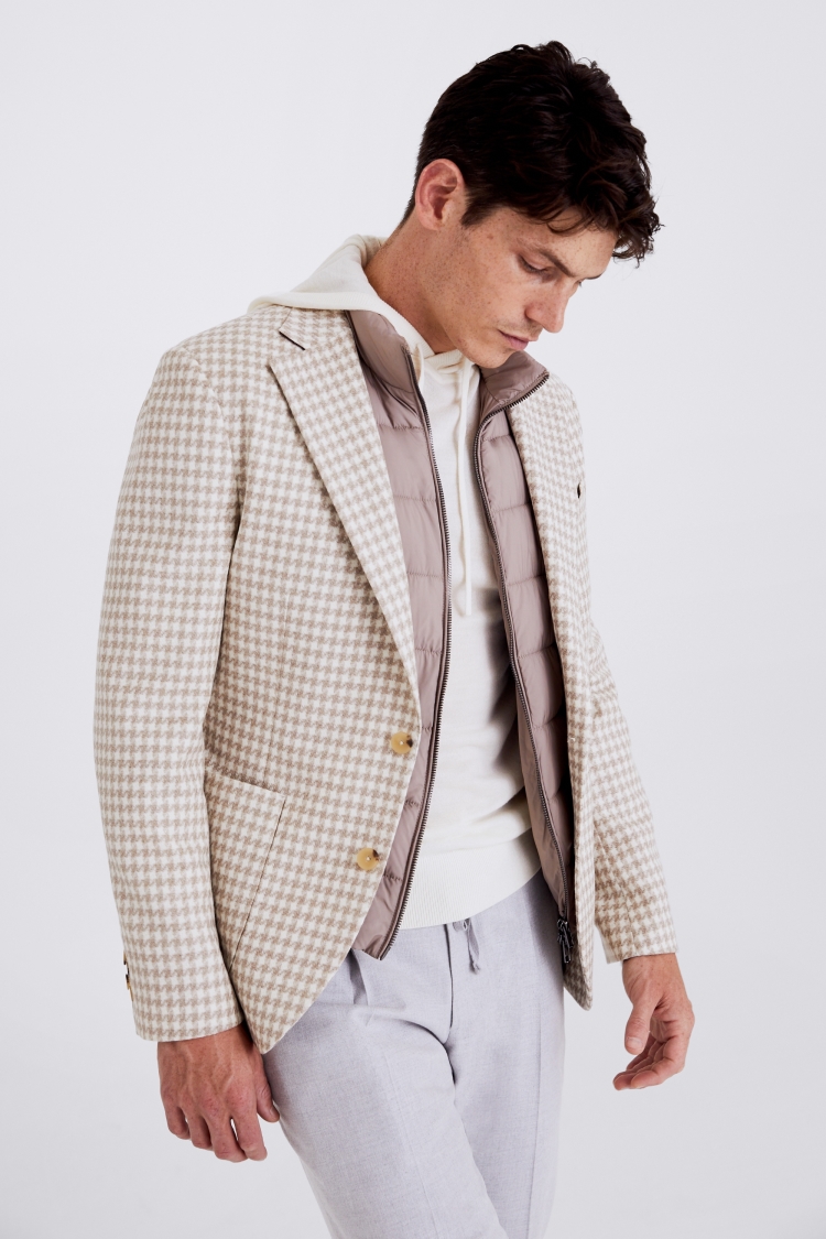 Ecru Houndstooth Italian Wool Jacket 