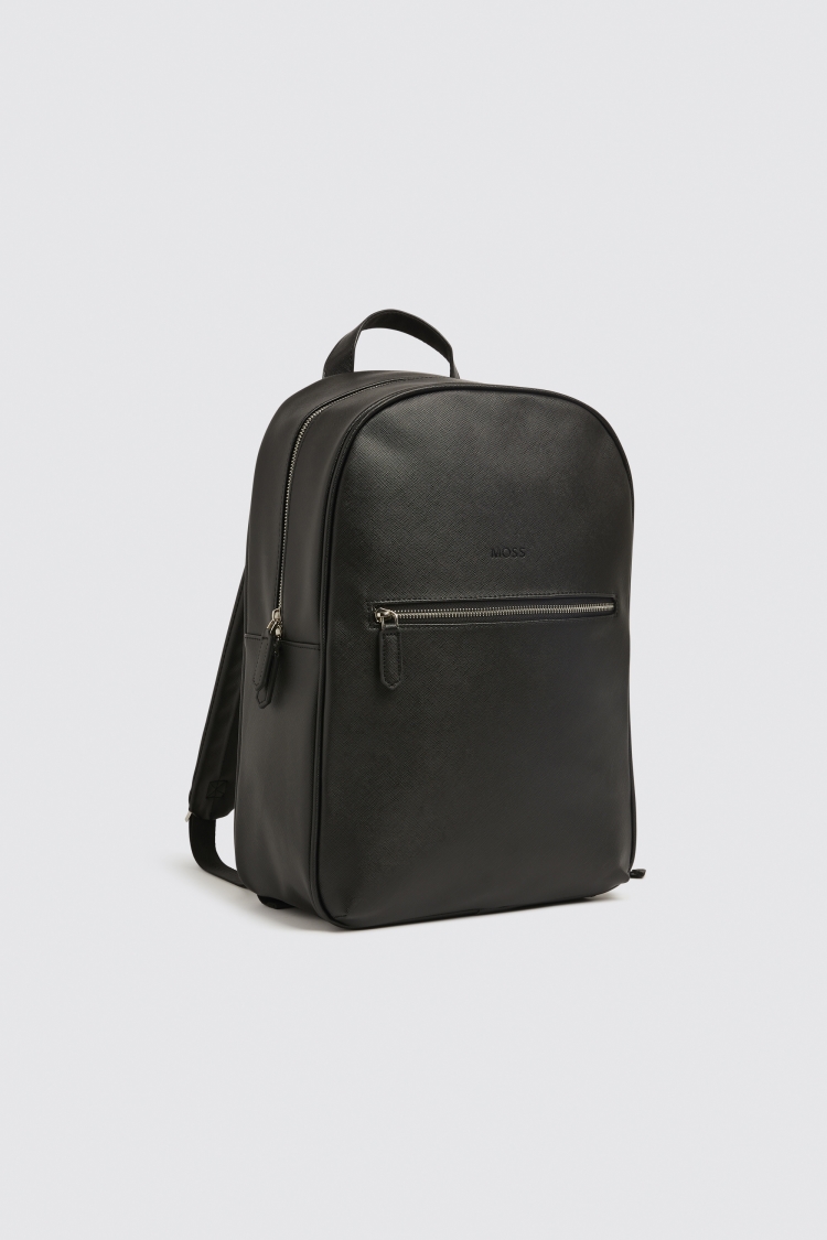 Moss | Men's Black Grained Leather Backpack