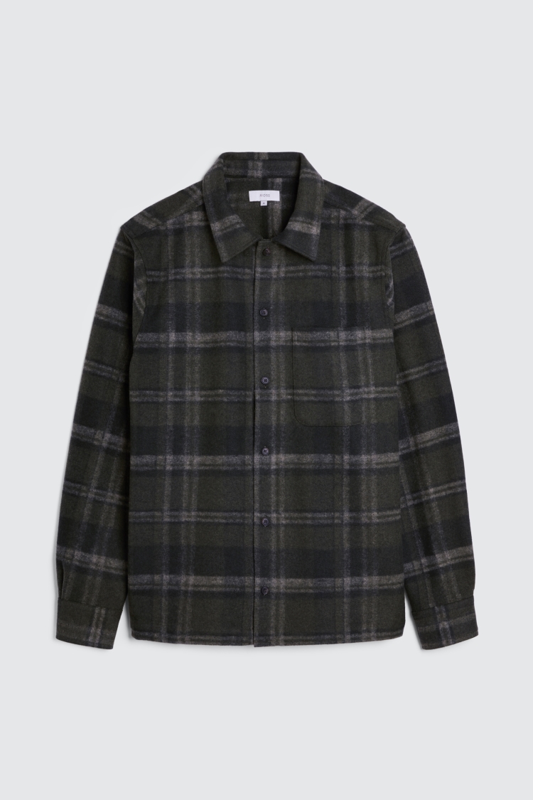 Tailored Fit Green Check Overshirt