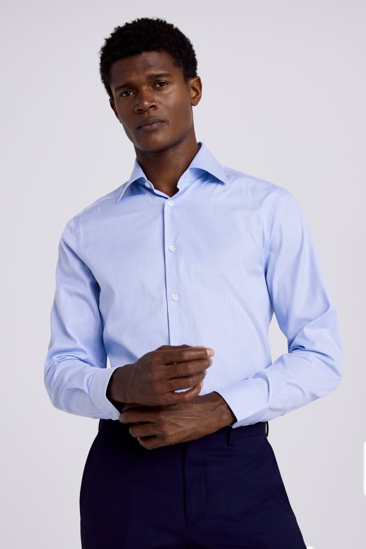 Tailored Fit Sky-Blue Dobby-Textured Shirt