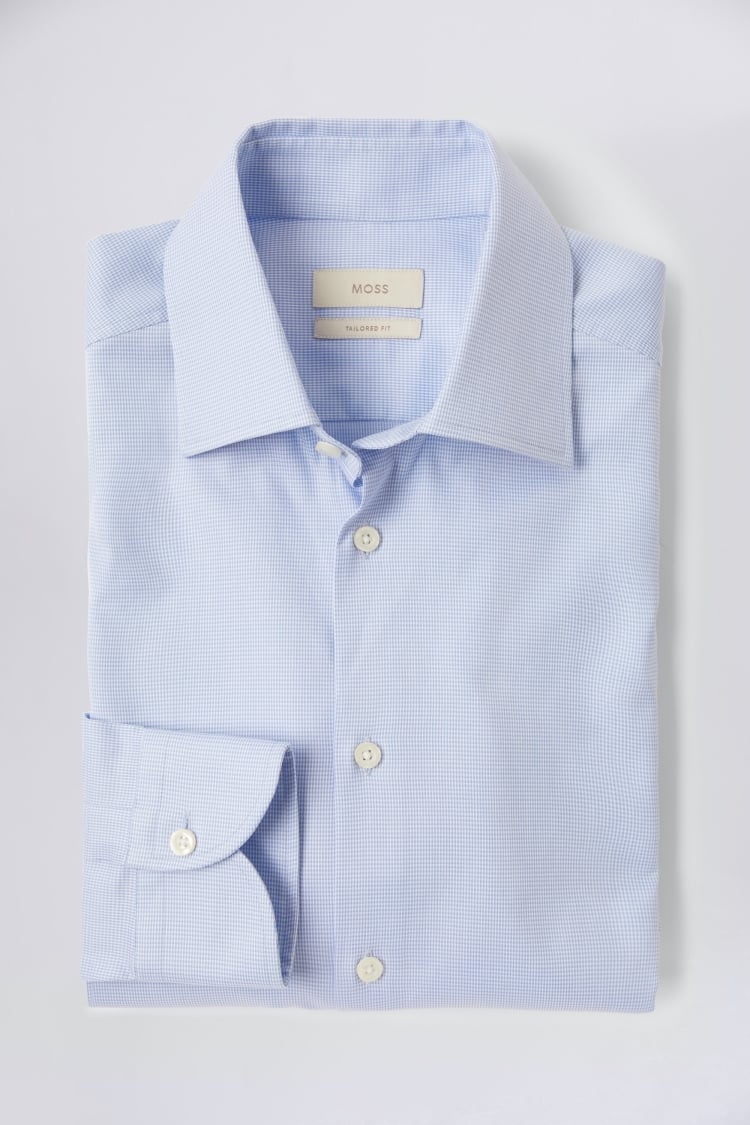 Tailored Fit Sky-Blue Dobby-Textured Shirt