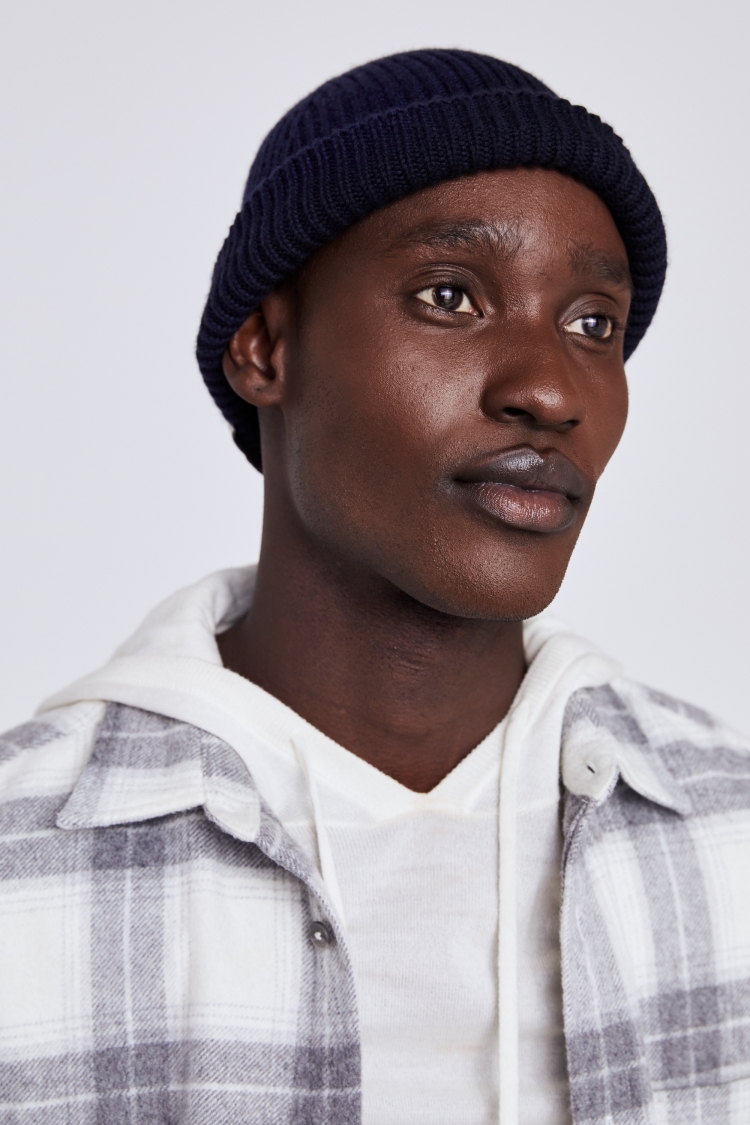 Navy Cashmere Blend Ribbed Beanie | Buy Online at Moss