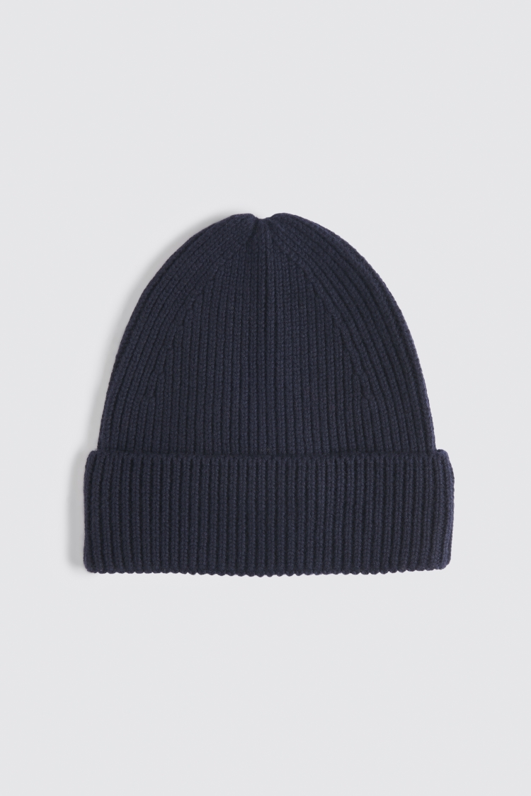 Navy Cashmere Blend Ribbed Beanie
