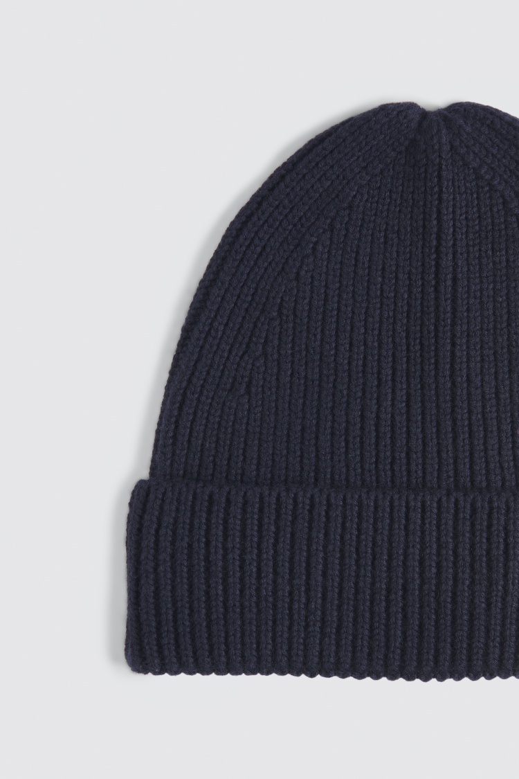 Navy Cashmere Blend Ribbed Beanie