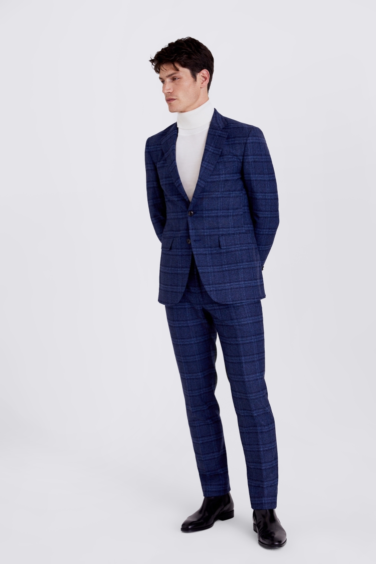 Italian Slim Fit Blue Check Jacket 