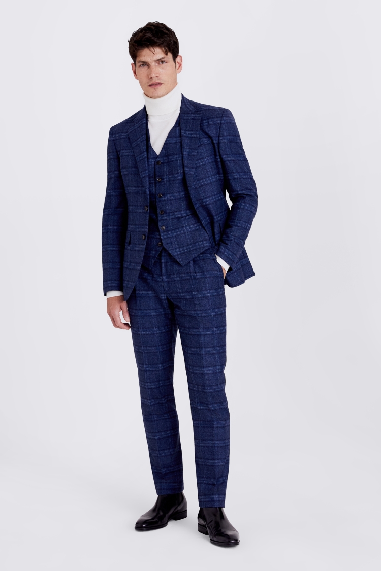 Italian Slim Fit Blue Check Jacket | Buy Online at Moss