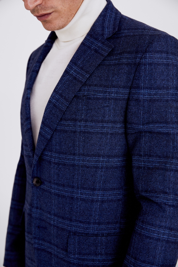 Italian Slim Fit Blue Check Jacket 