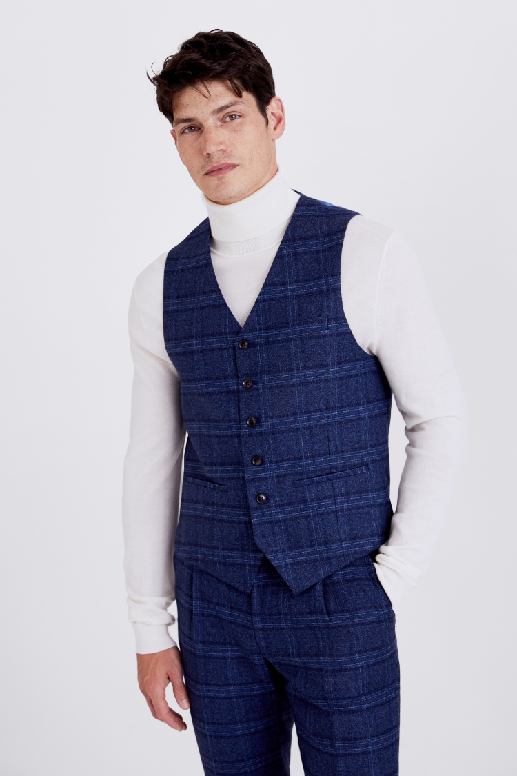 Italian Slim Fit Blue Check Jacket 