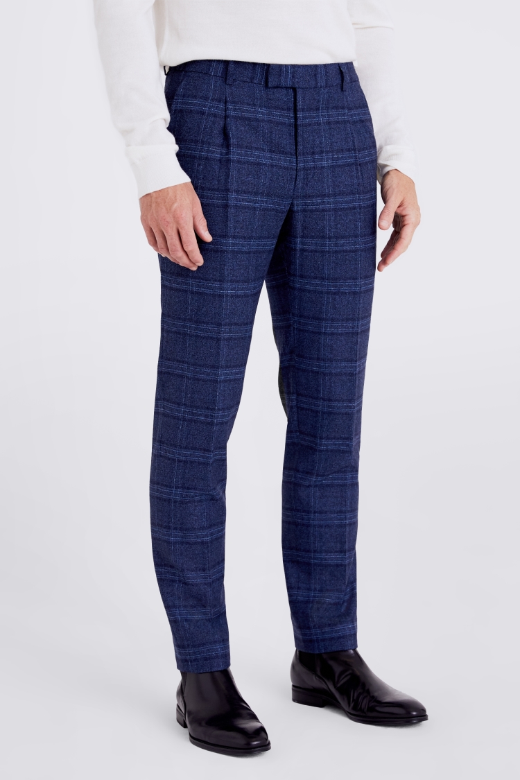 Admiral Blue Checks-Plaid Premium Wool Blend Pant For Men