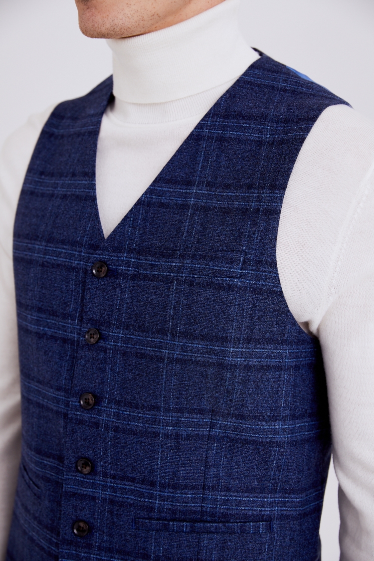 Slim Fit Blue Check Vest