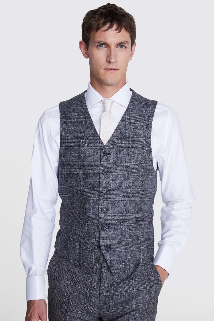 Italian Slim-Fit Grey Check Waistcoat