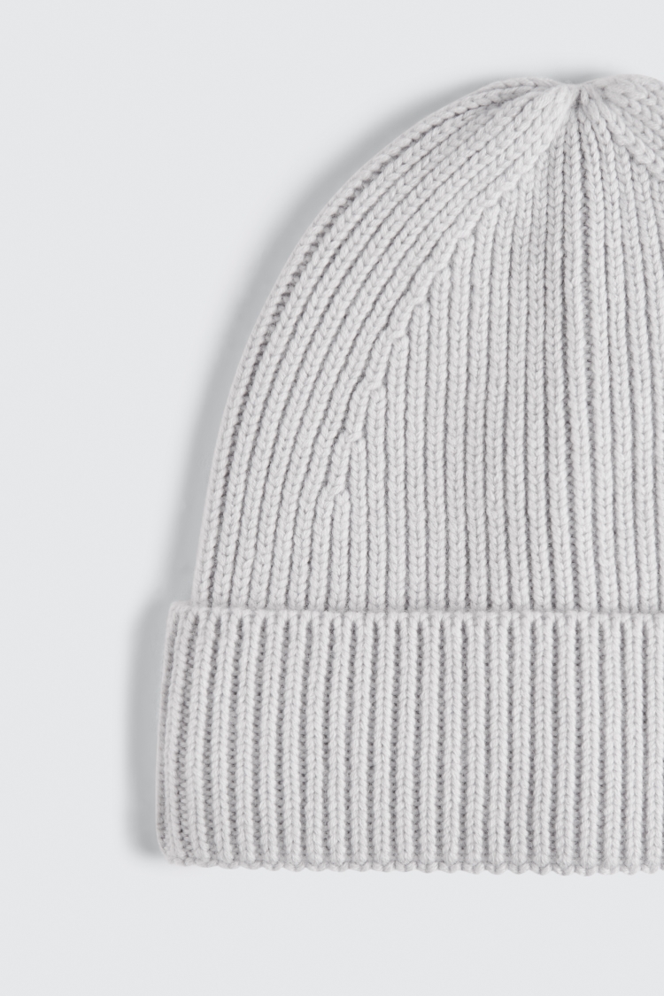 Dove Grey Cashmere Blend Ribbed Beanie