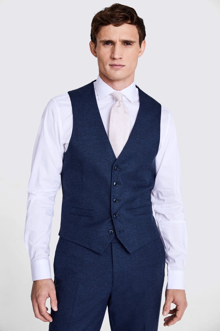 Tailored Fit Blue Flannel Waistcoat