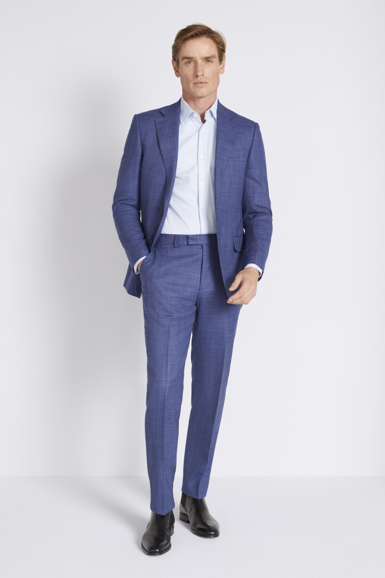 Regular Fit Blue Birdseye Suit