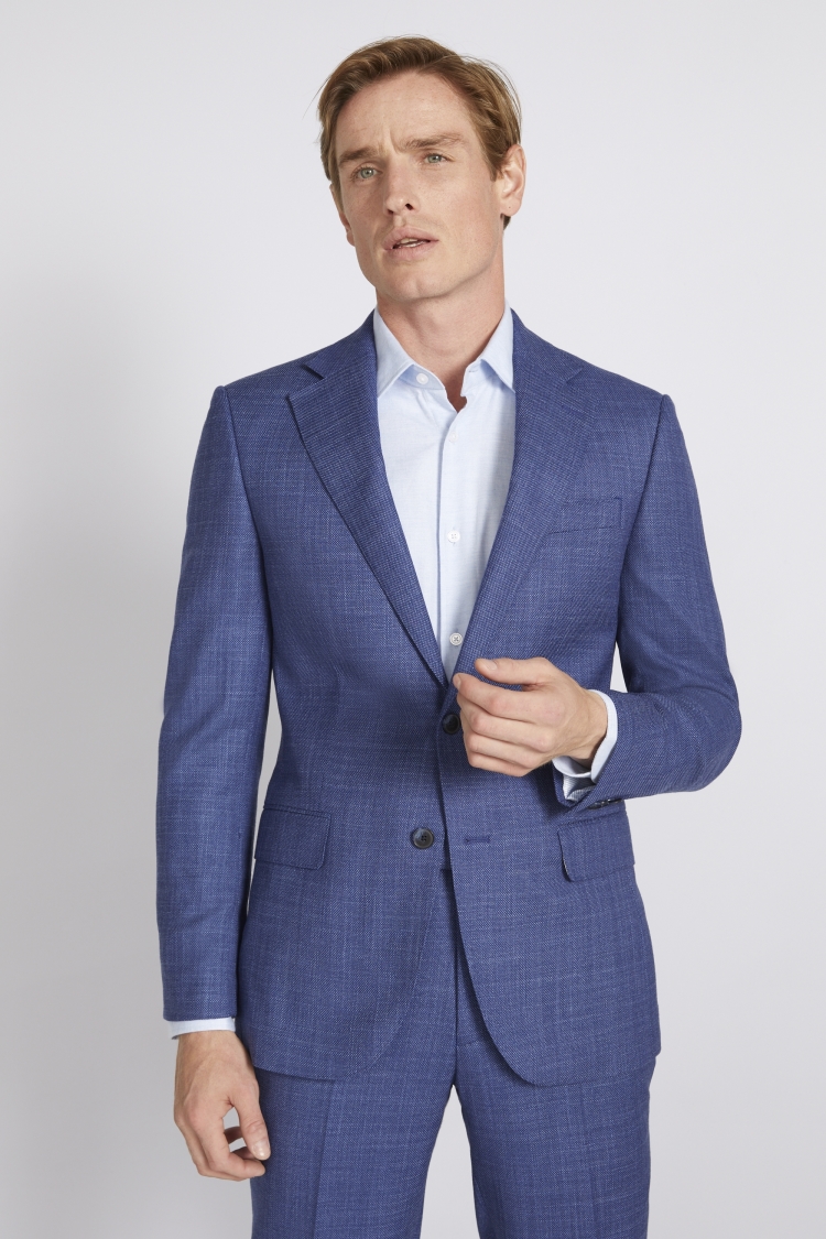 Regular Fit Blue Birdseye Suit