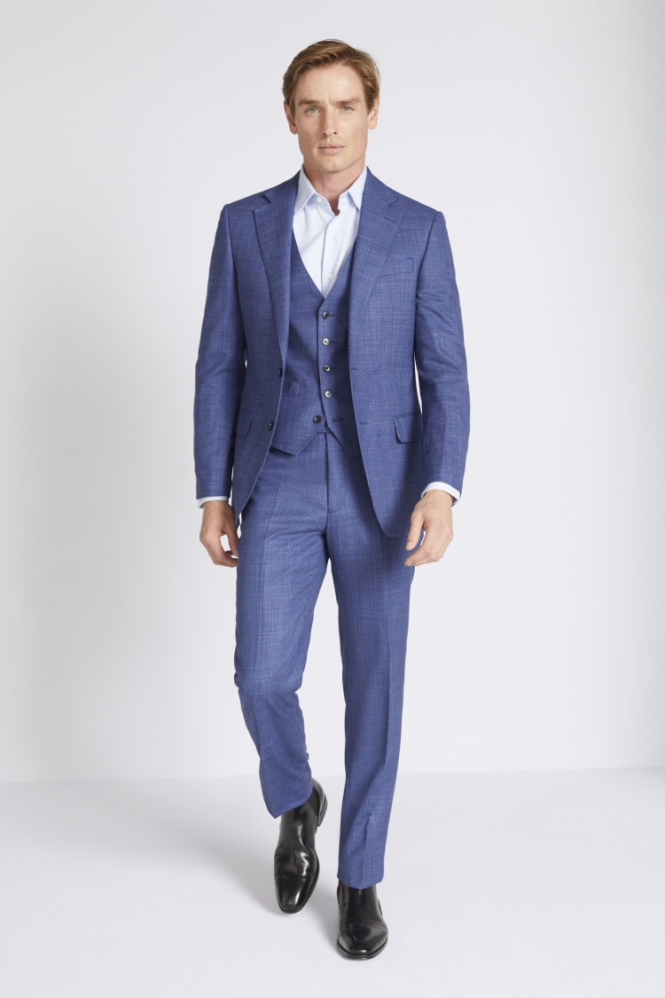 Regular Fit Blue Birdseye Suit