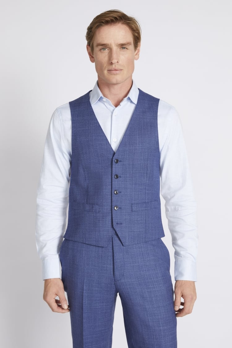 Regular Fit Blue Birdseye Suit