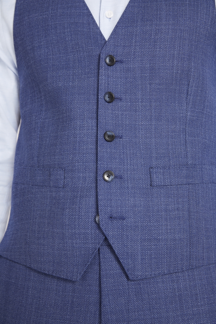 Regular Fit Blue Birdseye Waistcoat