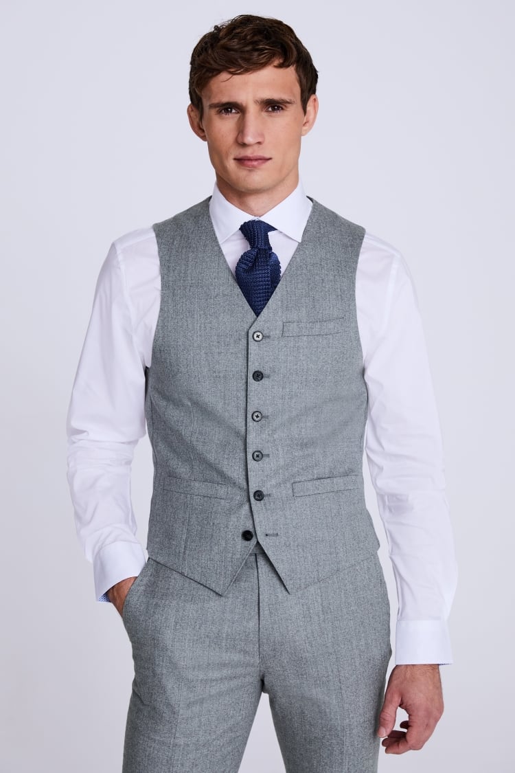 Italian Slim Fit Grey Flannel Waistcoat