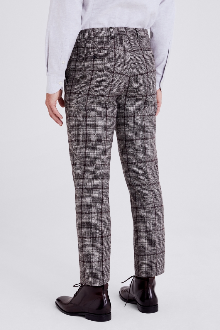 Tailored Fit Brown-Fig Check Tweed Trousers