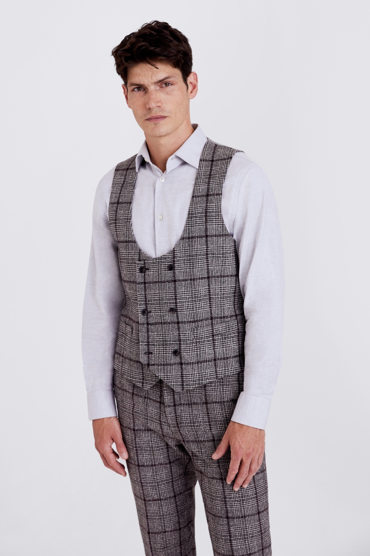 Tailored Fit Brown-Fig Check Tweed Vest
