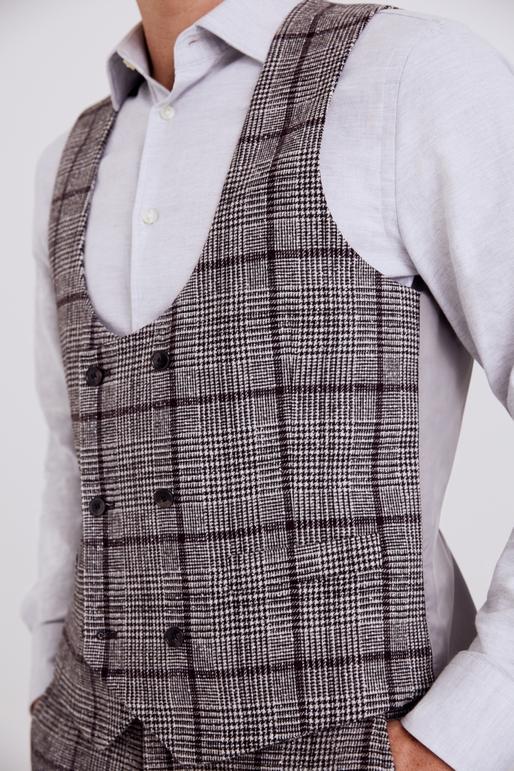 Tailored Fit Brown-Fig Check Tweed Waistcoat