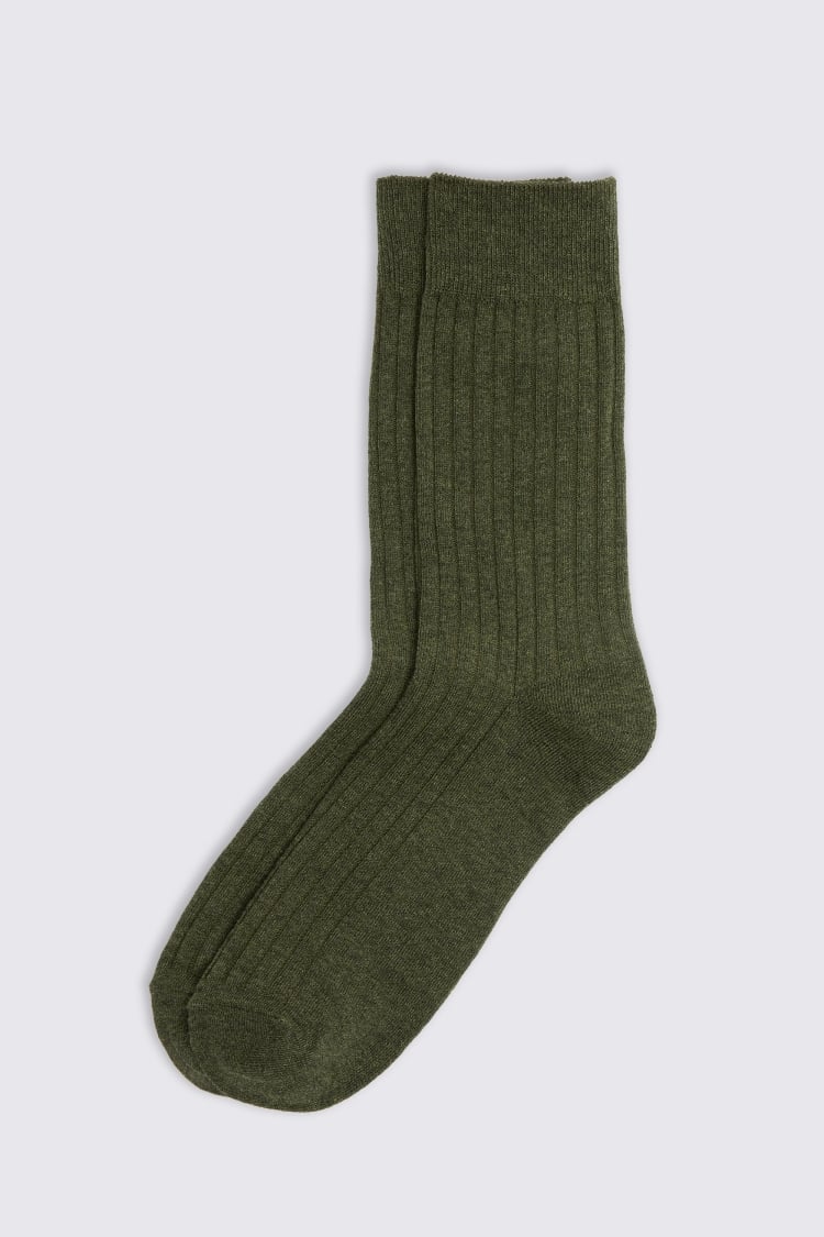 Dark Green Melange Ribbed Socks