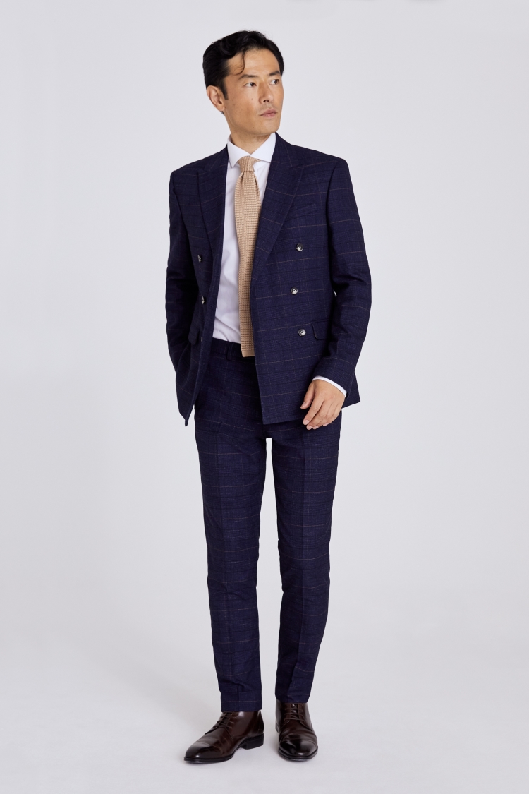 Slim Fit Navy Black Check Suit