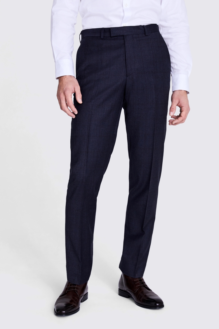 Regular Fit Navy Check Performance Trousers