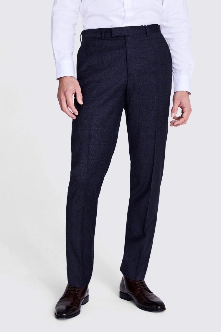 Regular Fit Navy Check Performance Pants