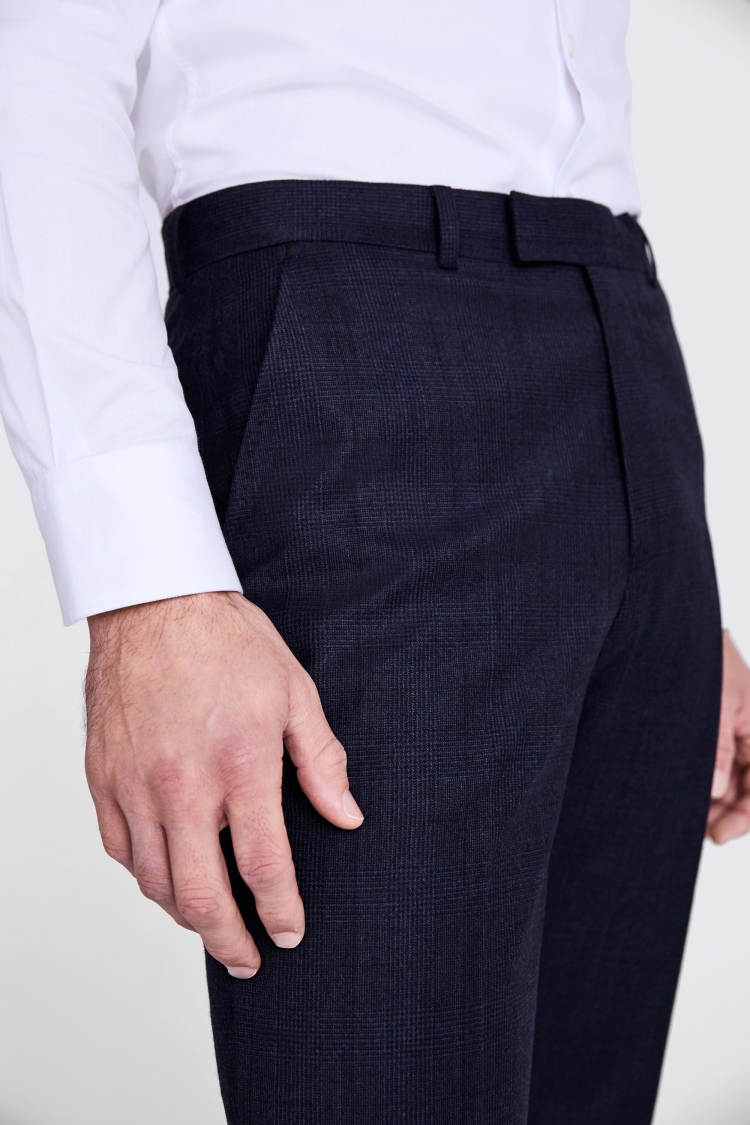 Regular Fit Navy Check Performance Trousers