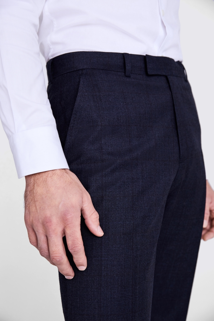 Regular Fit Navy Check Performance Pants