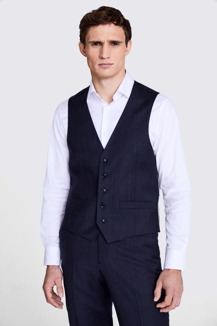 Regular Fit Navy Check Performance Waistcoat 