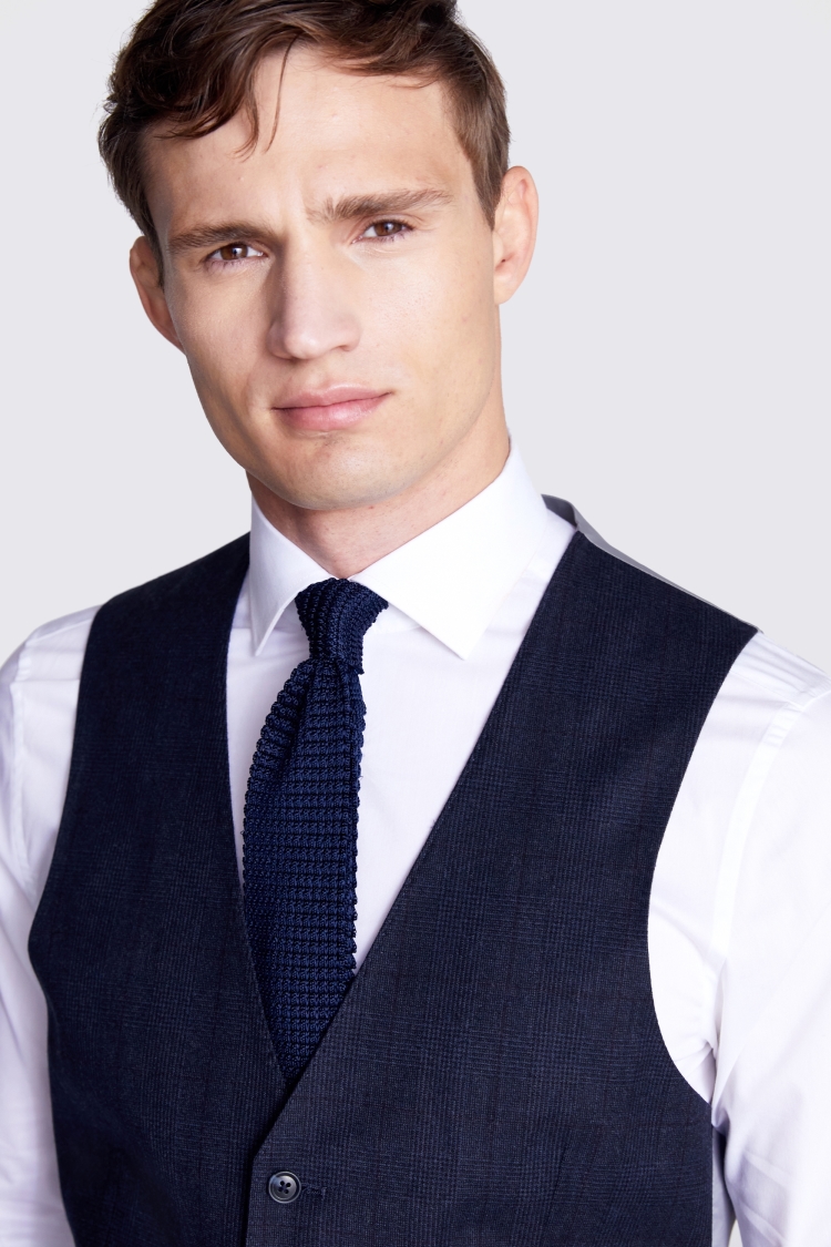 Regular Fit Navy Check Performance Waistcoat 