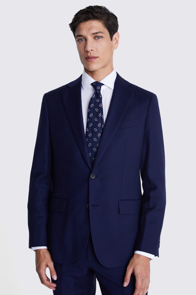 Blujacket Mens Blue Textured 100% Wool 2 Button Regular Fit Blazer