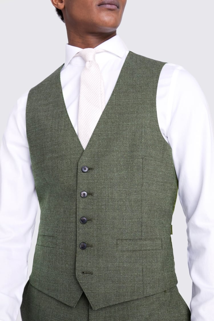 Tailored Fit Green Puppytooth Performance Waistcoat 