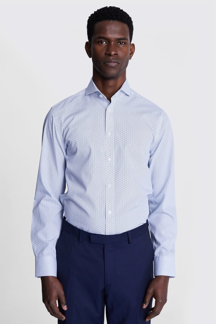 Tailored Fit Blue Printed Non-Iron Shirt | Buy Online at Moss