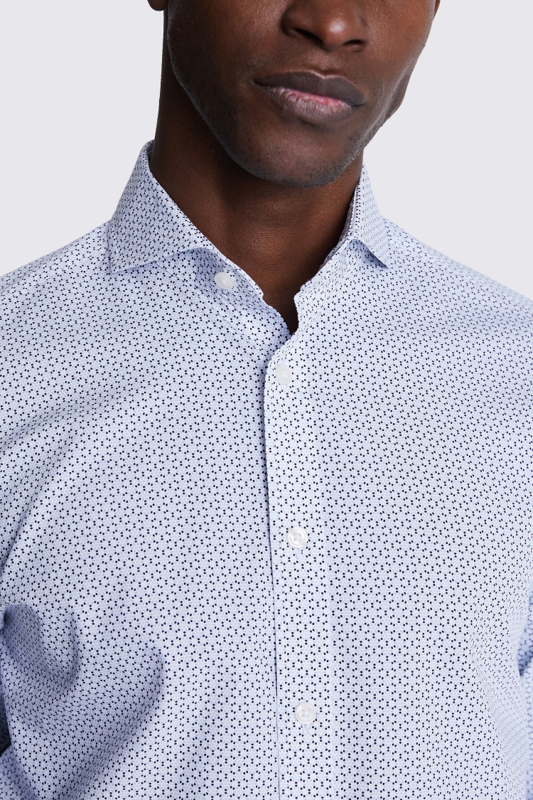 Tailored Fit Blue Printed Non-Iron Shirt