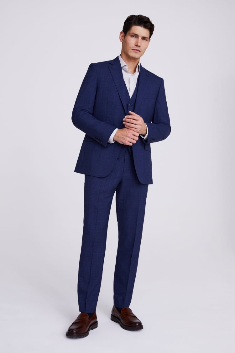 Italian Tailored Fit Blue Check Suit