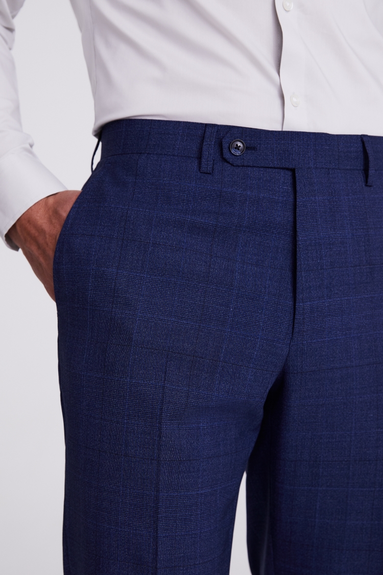 Italian Tailored Fit Blue Check Pants