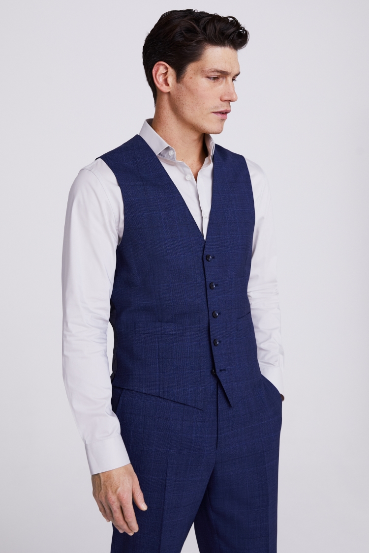 Italian Tailored Fit Blue Check Vest