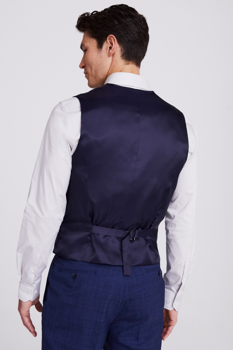 Italian Tailored Fit Blue Check Waistcoat