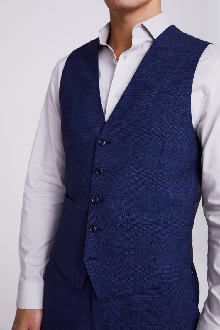 Italian Tailored Fit Blue Check Waistcoat