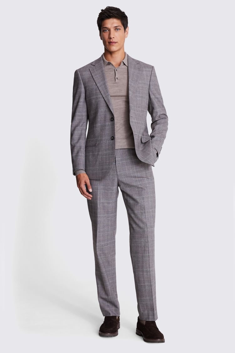 Regular Fit Grey Check Performance Suit