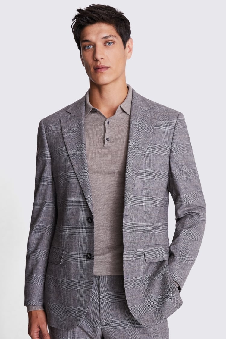 Regular Fit Grey Check Performance Trousers