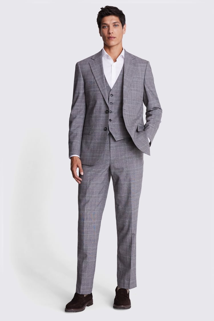 Regular Fit Grey Check Performance Suit