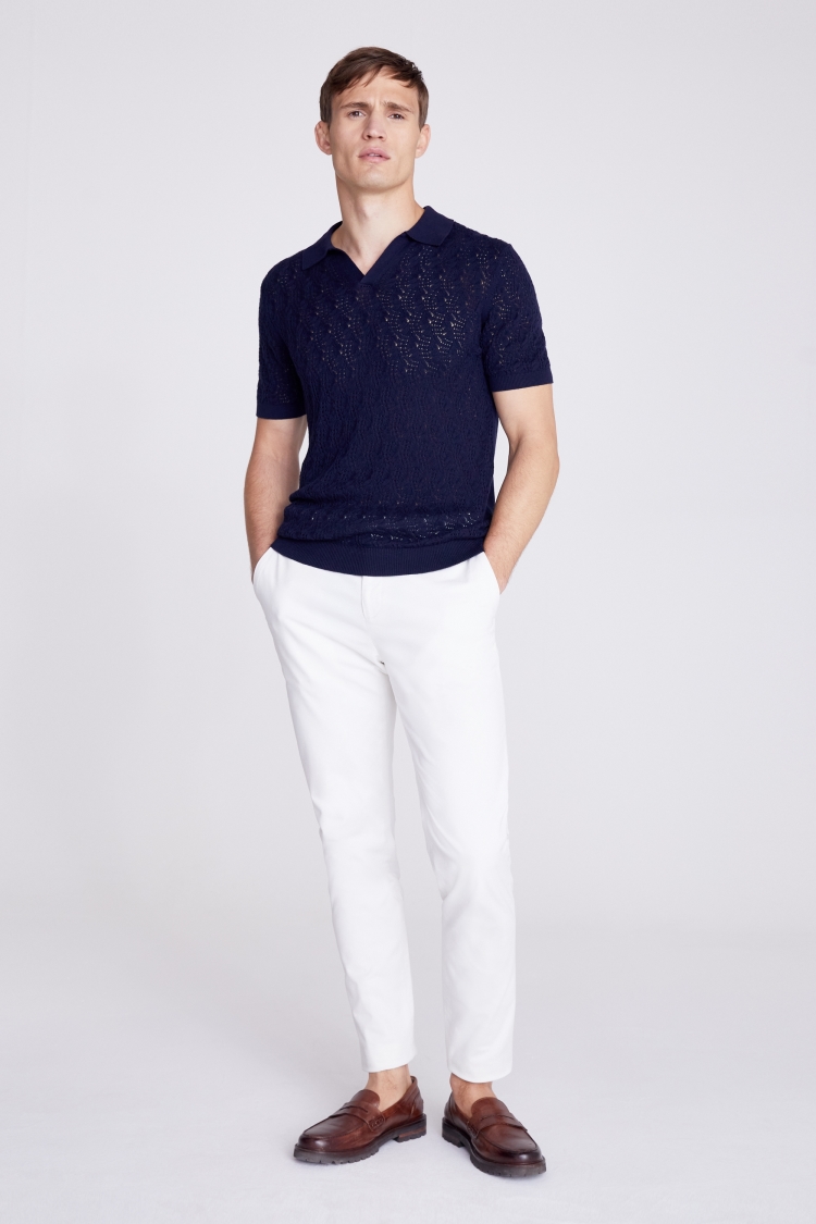 Navy Open Knit Cable Skipper Polo