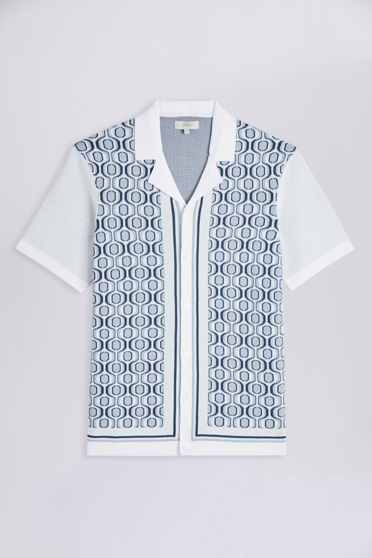 Blue Retro Pattern Knitted Shirt